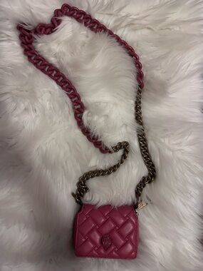 Kurt Geiger Quilted Mini Crossbody in Deep Pink with Chain Strap